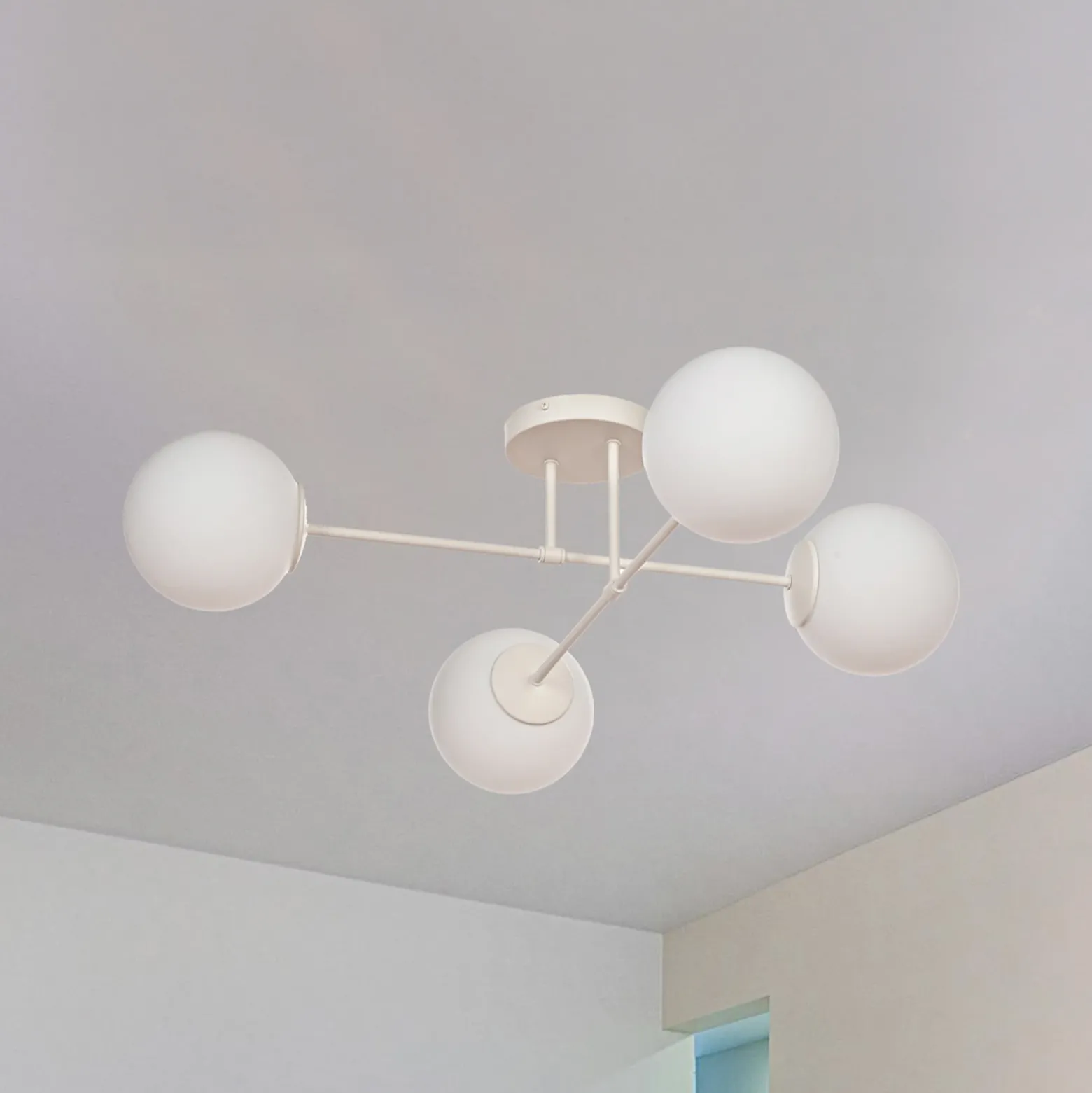 Plafón Moon, 80 cm, 4 luces, color arena, cristal, E27