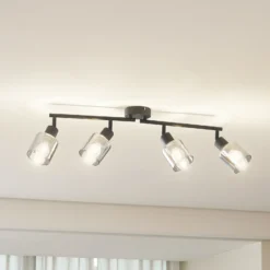 Plafón Netty de Lindby, 4 luces, gris, cristal