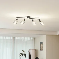 Plafón Netty de Lindby, 4 luces, gris, cristal