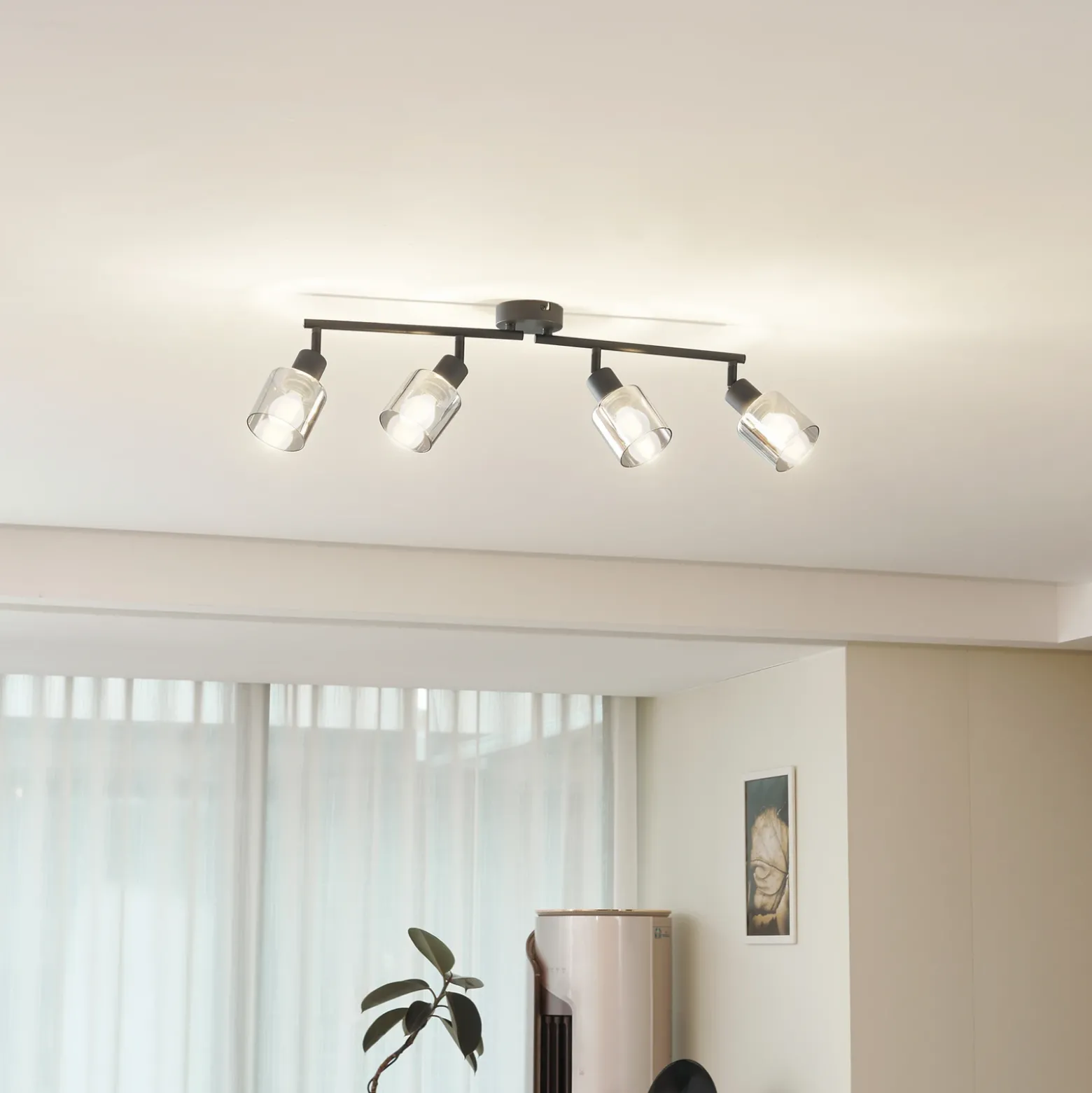 Plafón Netty de Lindby, 4 luces, gris, cristal