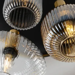 Plafón Norma, Ø 56 cm, 3 luces, negro/latón, cristal