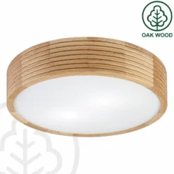 Plafón Oro, madera de roble/cristal, Ø 38 cm, E27