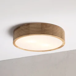 Plafón Oro, madera de roble/cristal, Ø 38 cm, E27