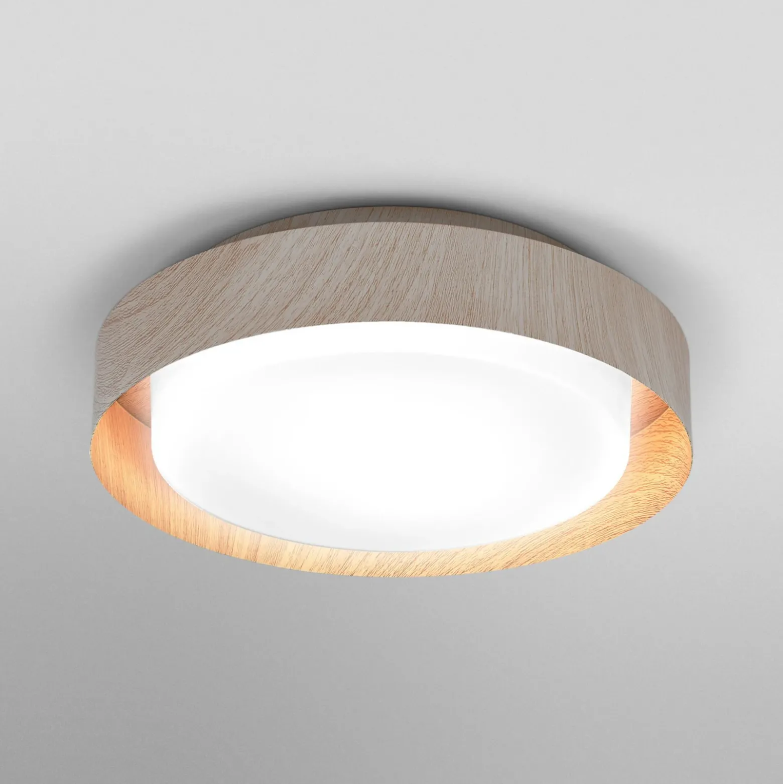 Plafón OSRAM ORBIS MADRID, madera, Ø 29 cm, metal/vidrio