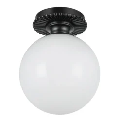 Plafón Otis, negro/ópal, Ø 20 cm, cristal, IP44, E27