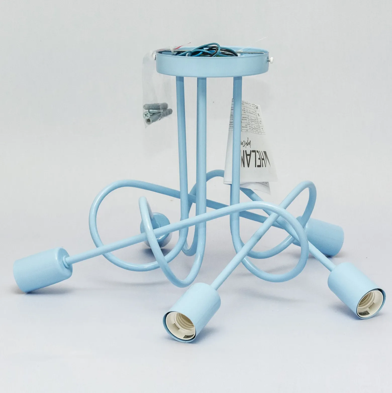 Plafón Oxford, azul claro, Ø 47 cm, metal, 5 luces