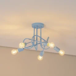 Plafón Oxford, azul claro, Ø 47 cm, metal, 5 luces