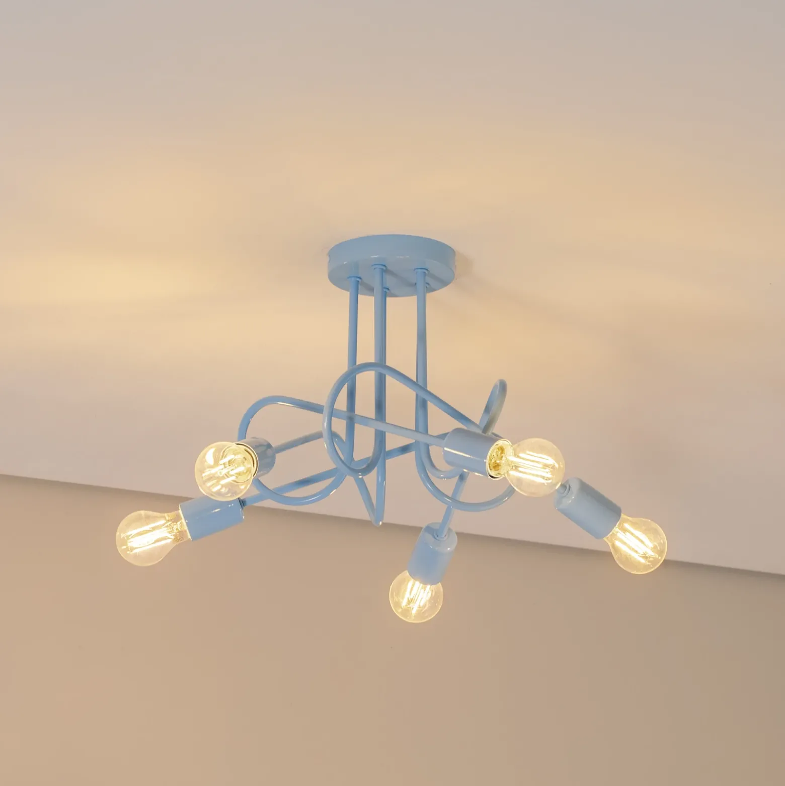 Plafón Oxford, azul claro, Ø 47 cm, metal, 5 luces