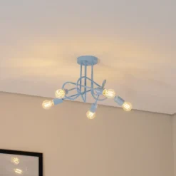 Plafón Oxford, azul claro, Ø 47 cm, metal, 5 luces