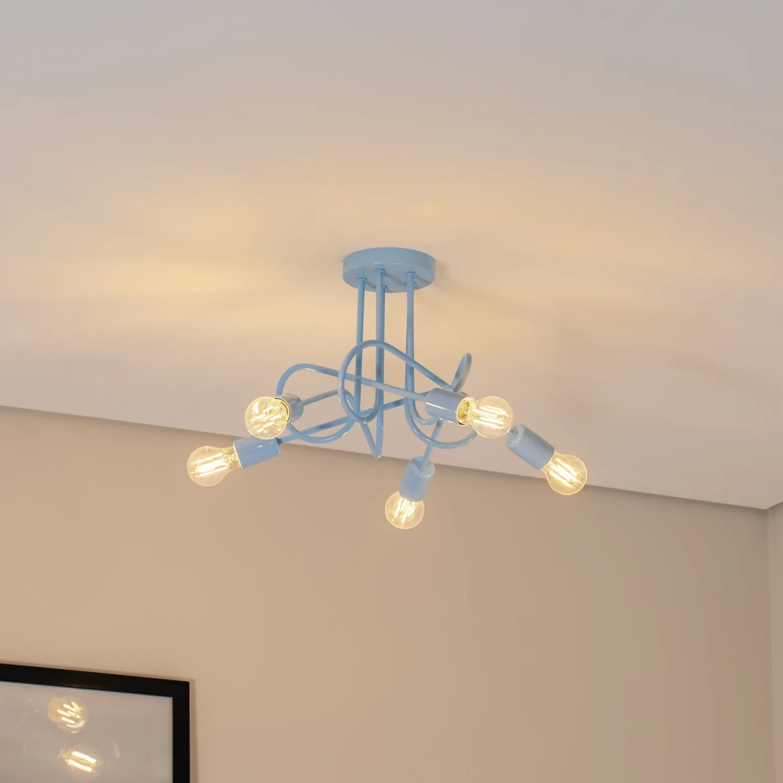 Plafón Oxford, azul claro, Ø 47 cm, metal, 5 luces