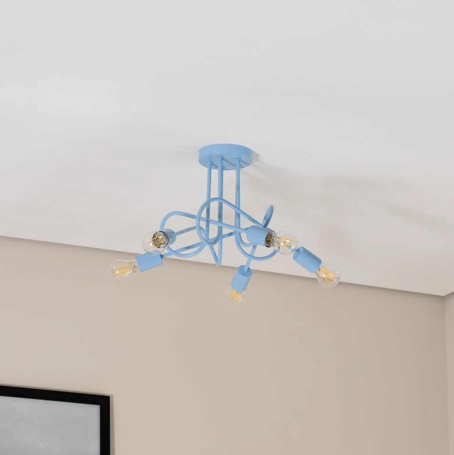 Plafón Oxford, azul claro, Ø 47 cm, metal, 5 luces