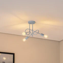 Plafón Oxford, Ø 44 cm, azul claro, metal, 3 luces