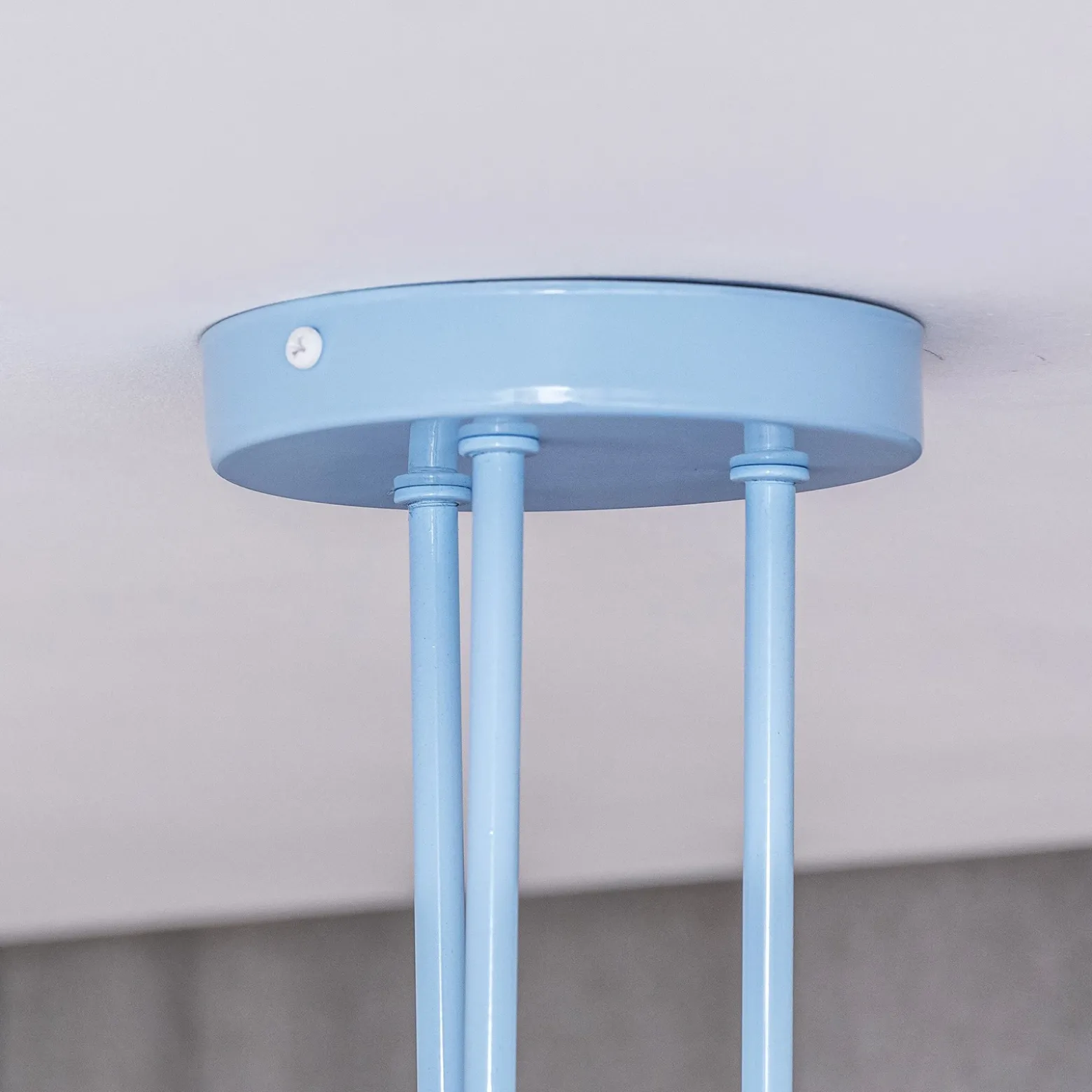 Plafón Oxford, Ø 44 cm, azul claro, metal, 3 luces