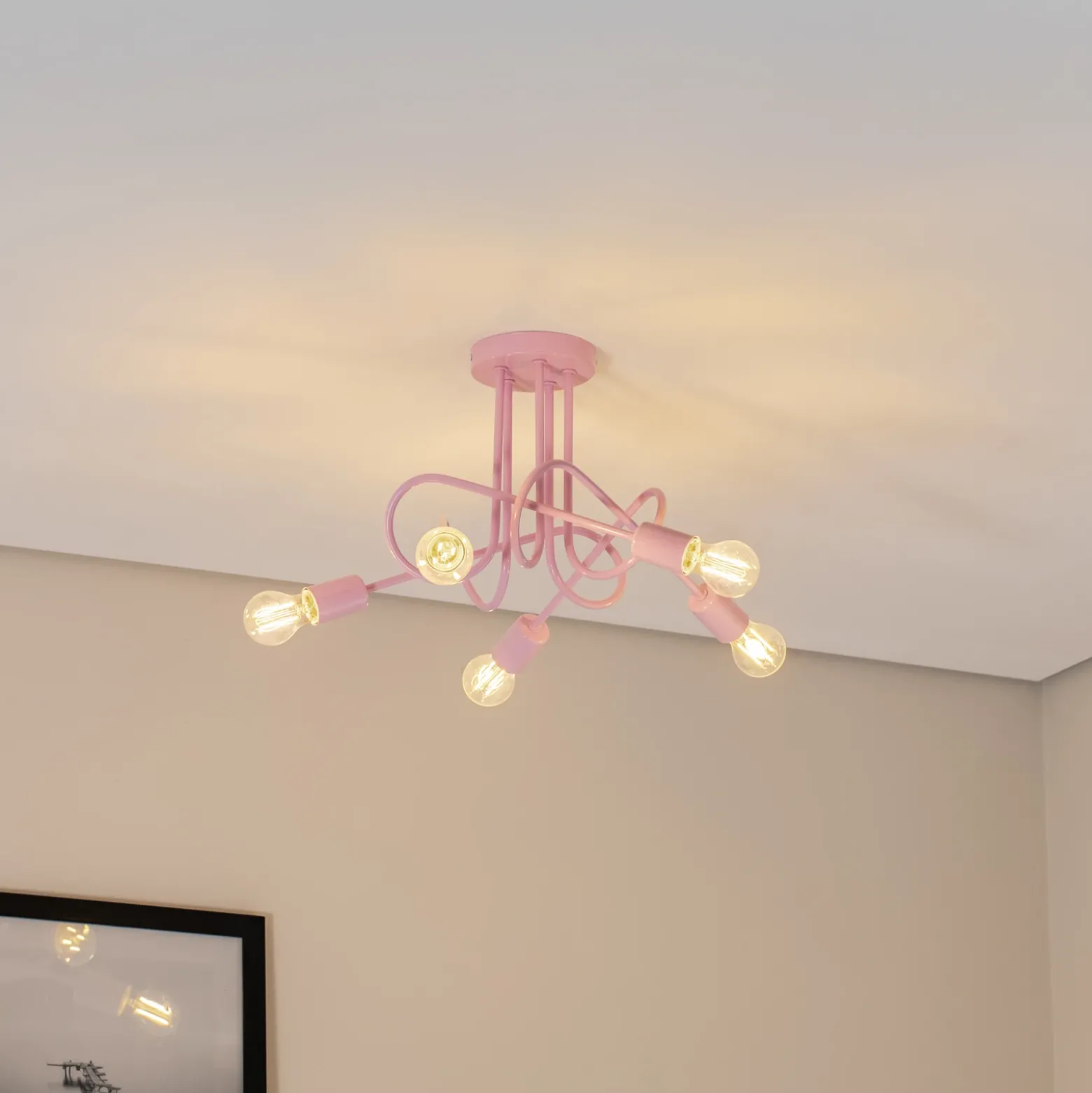 Plafón Oxford, rosa claro, Ø 47 cm, metal, 5 luces