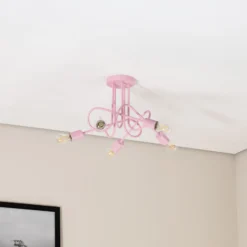 Plafón Oxford, rosa claro, Ø 47 cm, metal, 5 luces