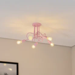 Plafón Oxford, rosa claro, Ø 47 cm, metal, 5 luces