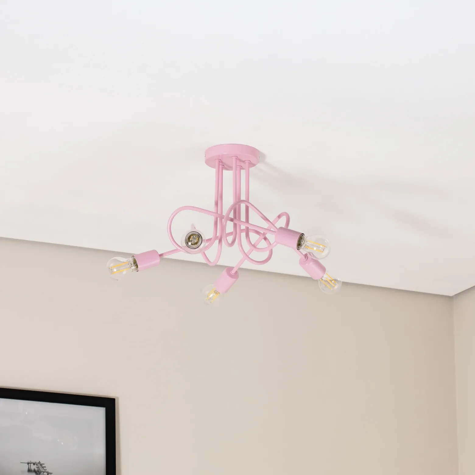 Plafón Oxford, rosa claro, Ø 47 cm, metal, 5 luces