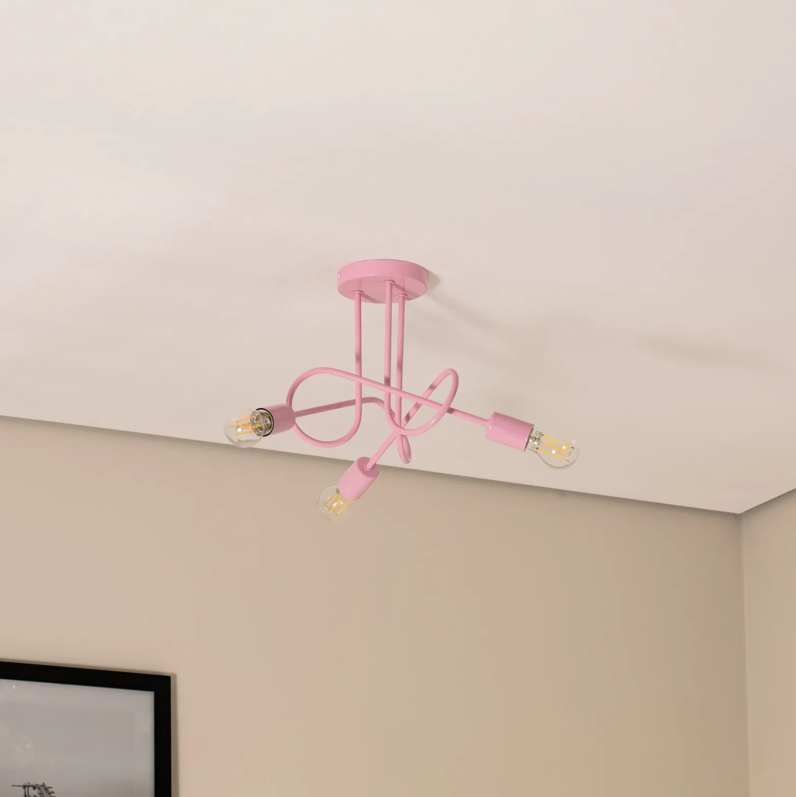 Plafón Oxford, rosa claro, Ø 44 cm, metal, 3 luces
