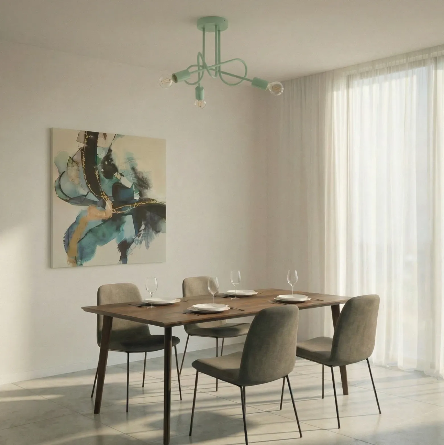 Plafón Oxford, verde, metal, 3 luces, E27