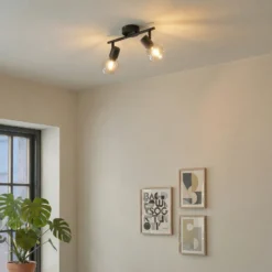 Plafón Pendura de Lindby, 2 luces, negro, cristal