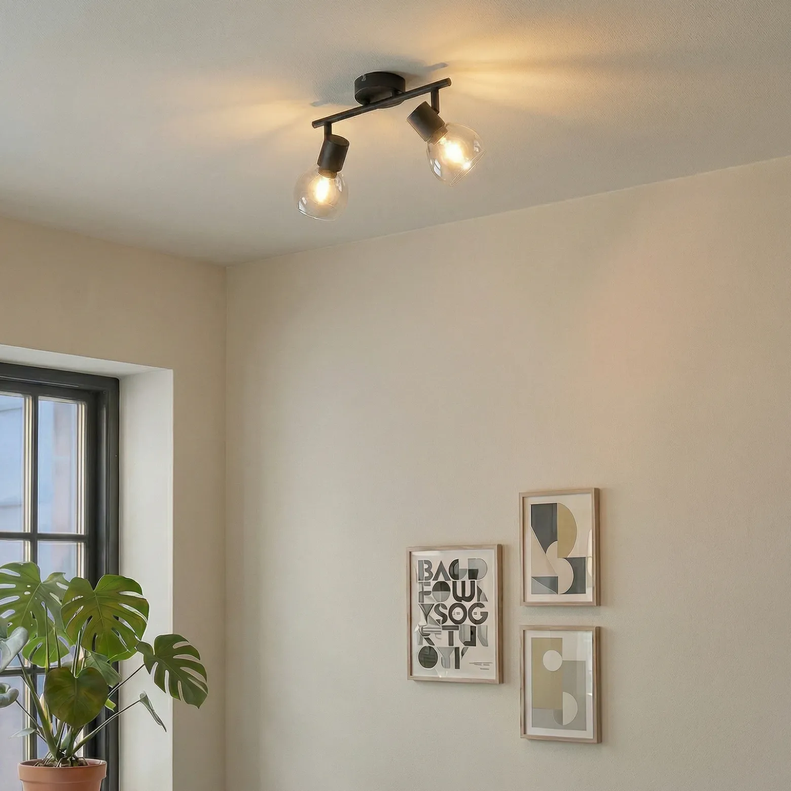 Plafón Pendura de Lindby, 2 luces, negro, cristal