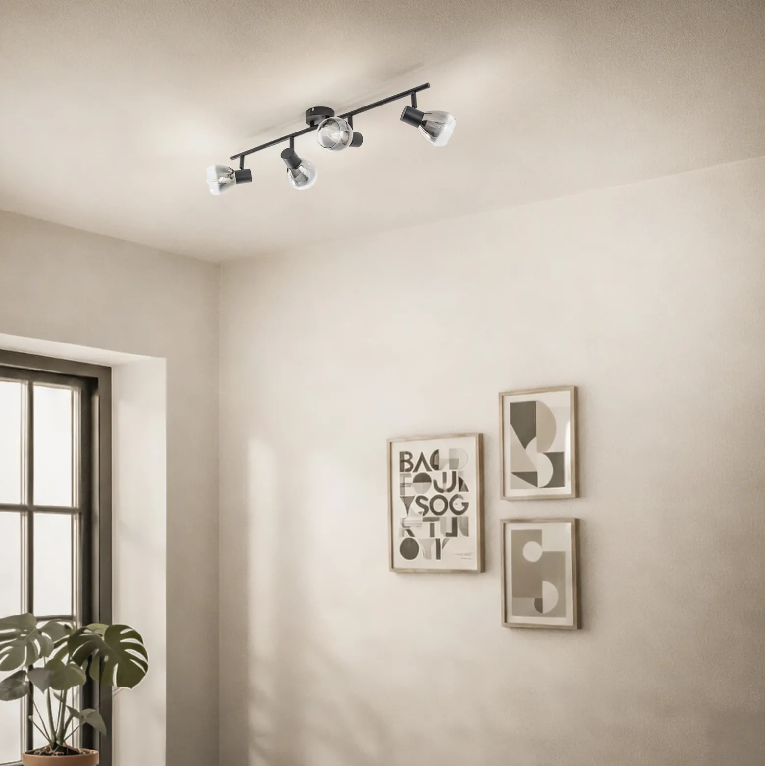 Plafón Pendura de Lindby, 4 luces, negro, cristal