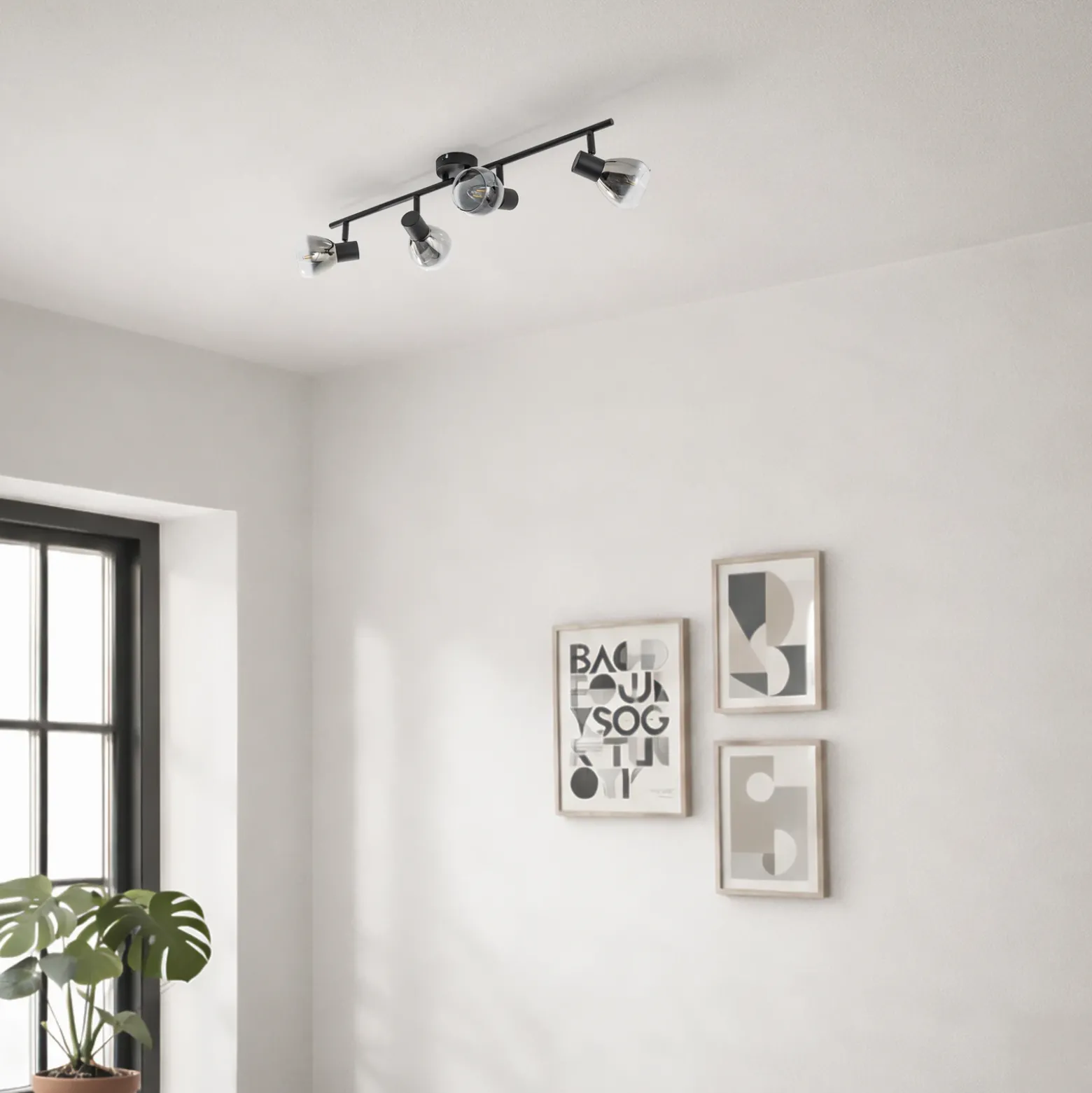 Plafón Pendura de Lindby, 4 luces, negro, cristal