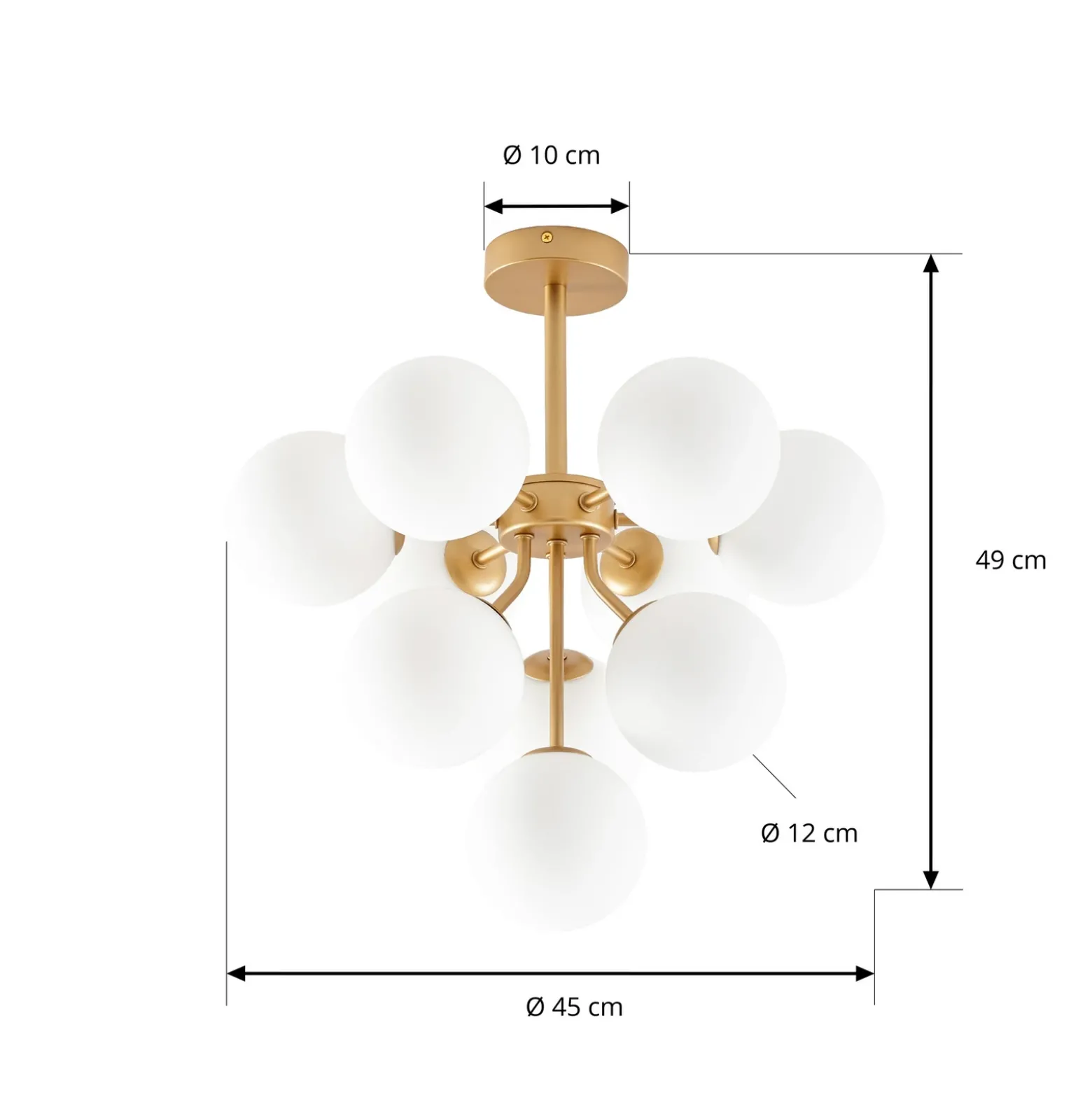Plafón Peyton de Lucande, de 10 luces, dorado/blanco, cristal