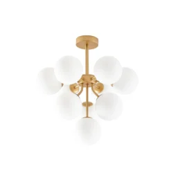 Plafón Peyton de Lucande, de 10 luces, dorado/blanco, cristal