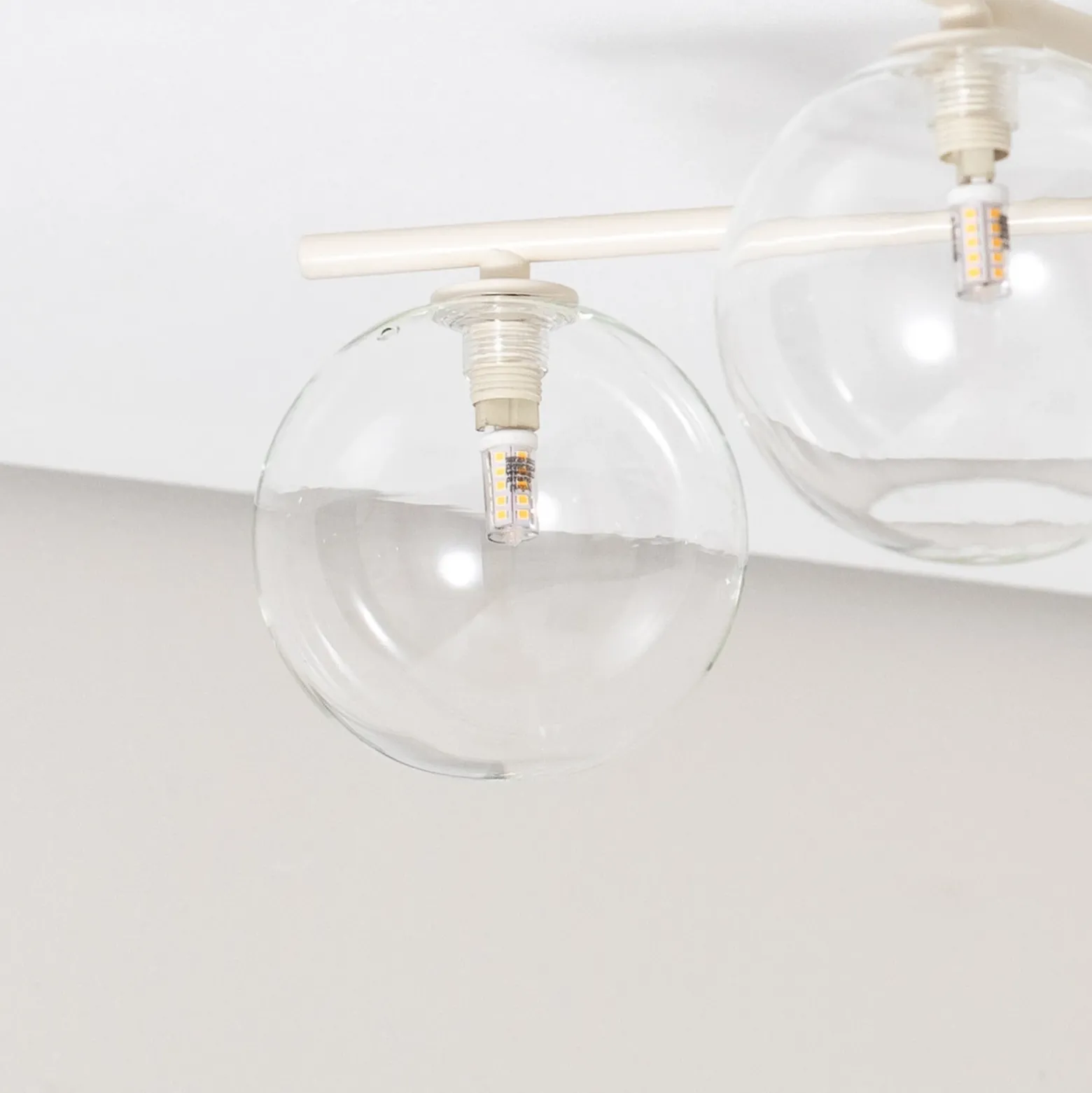 Plafón Prato, crema/transparente, cristal, 5 luces