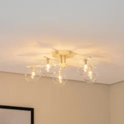 Plafón Prato, crema/transparente, cristal, 5 luces
