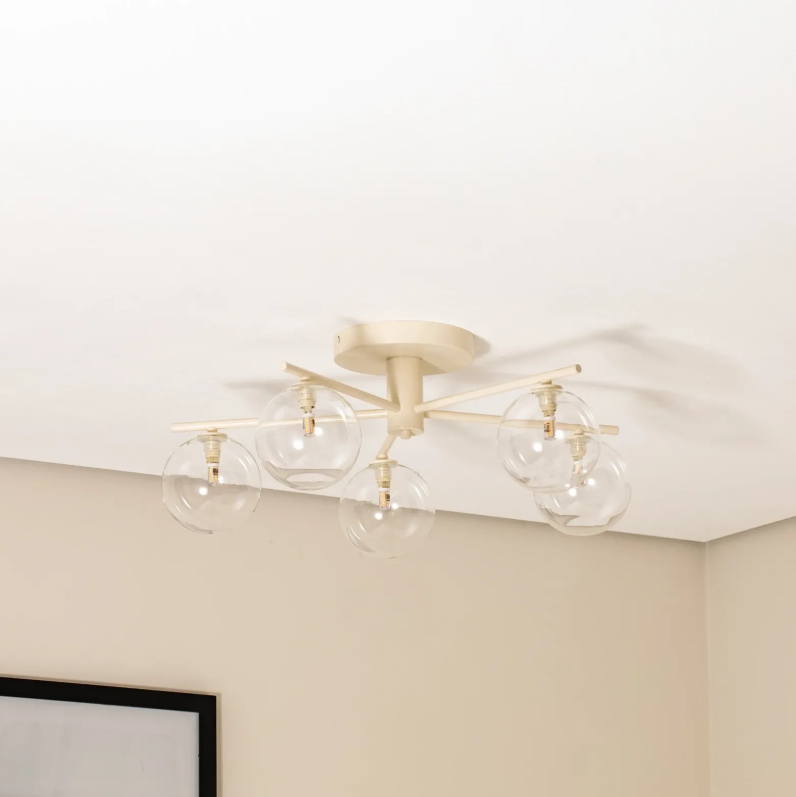Plafón Prato, crema/transparente, cristal, 5 luces