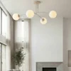 Plafón Pregos, beige, Ø 60 cm, 4 luces, metal/cristal