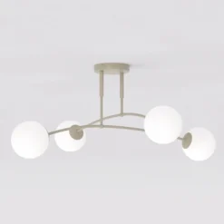 Plafón Pregos, beige, Ø 60 cm, 4 luces, metal/cristal