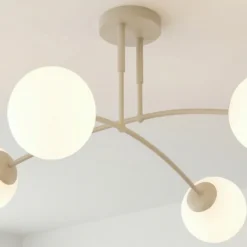 Plafón Pregos, beige, Ø 60 cm, 4 luces, metal/cristal