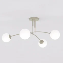 Plafón Pregos, beige, Ø 60 cm, 4 luces, metal/cristal