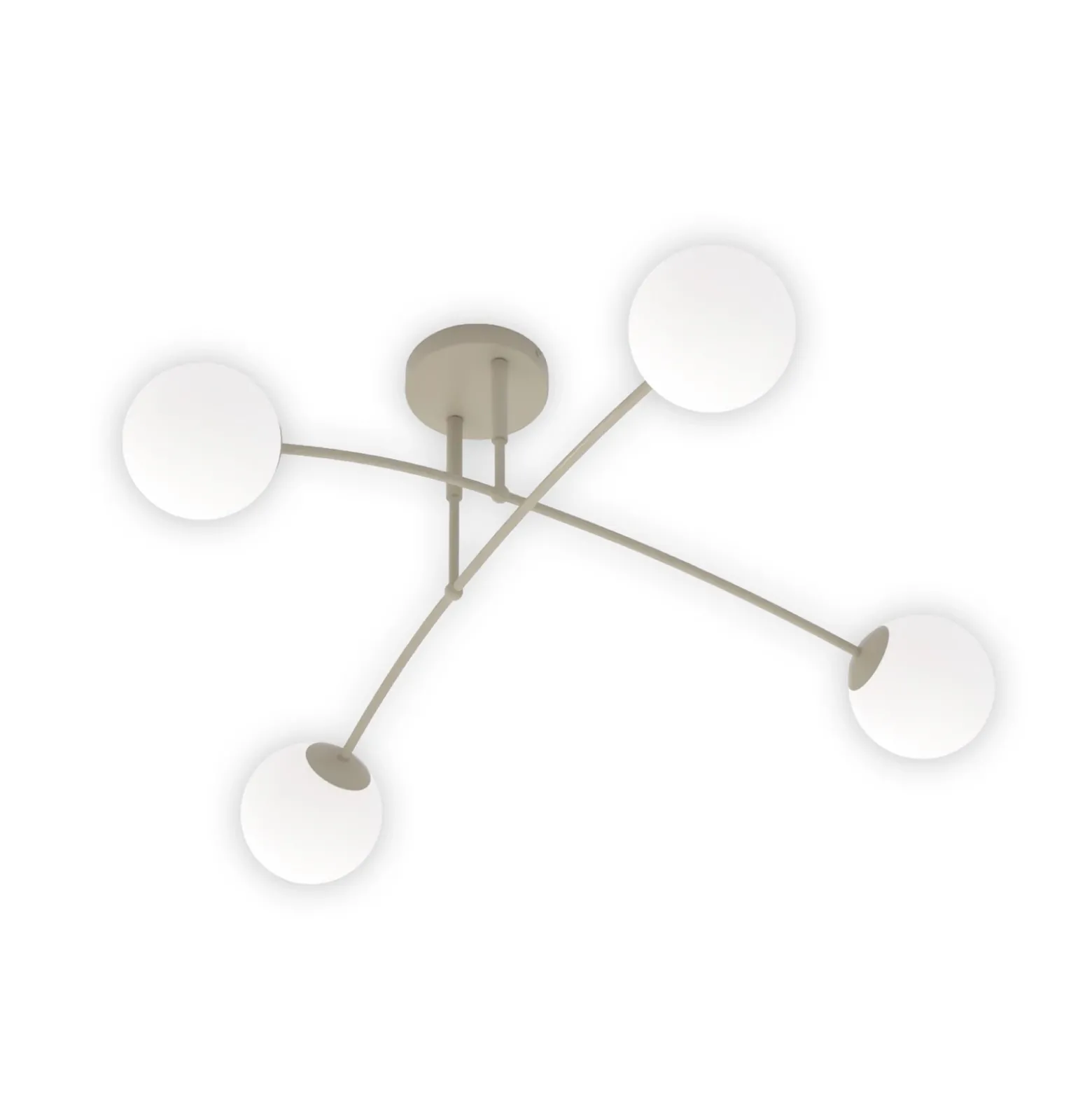 Plafón Pregos, beige, Ø 60 cm, 4 luces, metal/cristal