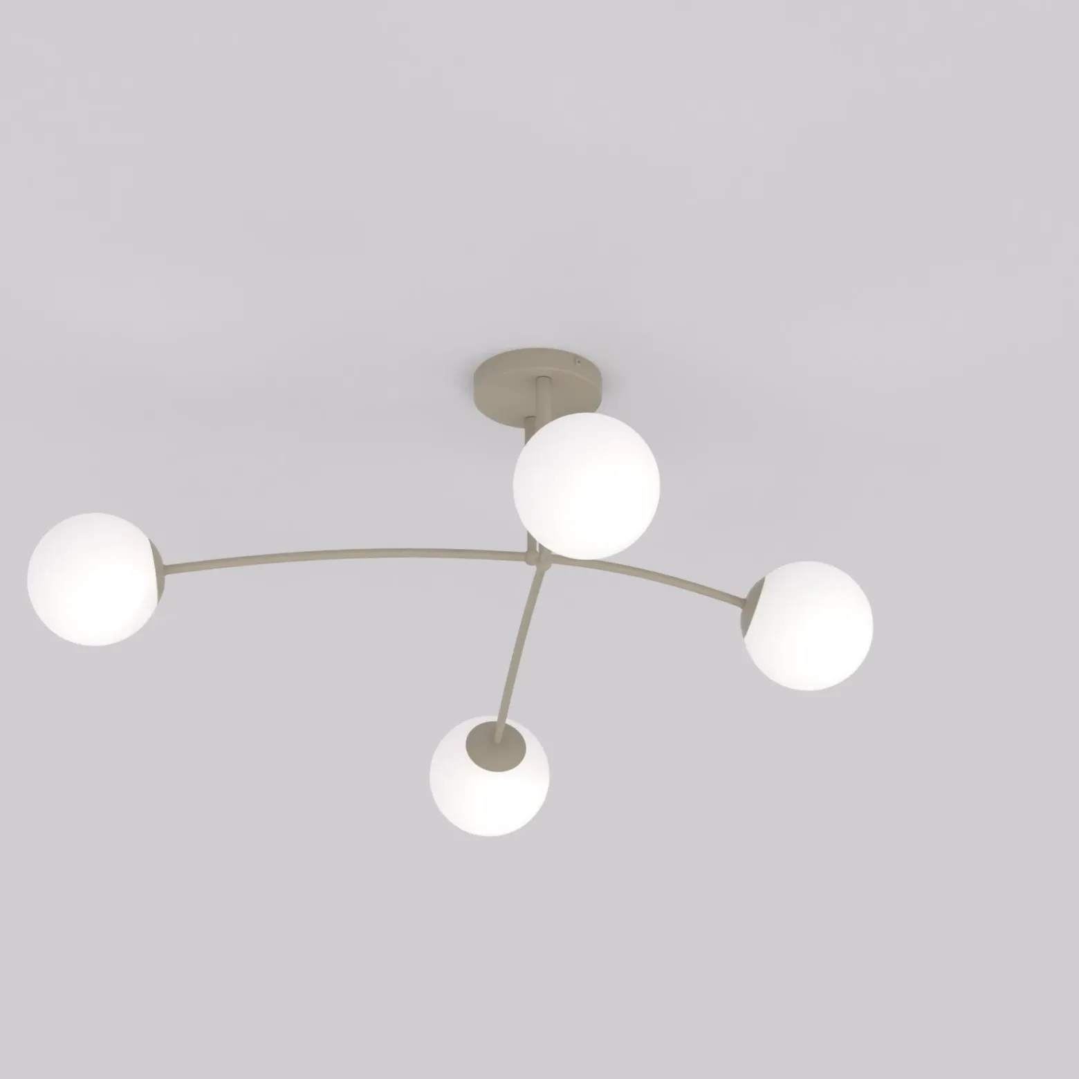 Plafón Pregos, beige, Ø 60 cm, 4 luces, metal/cristal