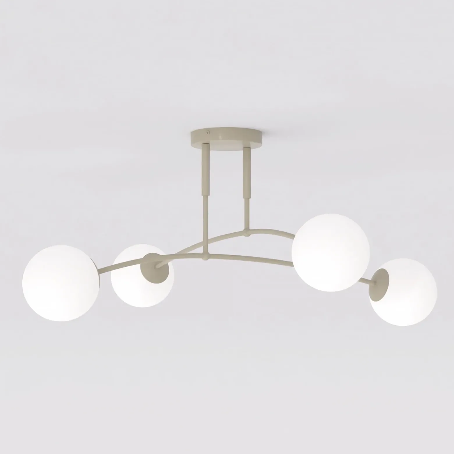 Plafón Pregos, beige, Ø 60 cm, 4 luces, metal/cristal
