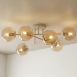 Plafón ROMA, beige, Ø 75 cm, 6 luces, cristal/metal, E14