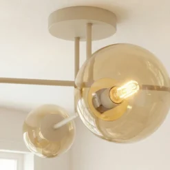Plafón ROMA, color beige, longitud 75 cm, 4 luces, cristal/metal