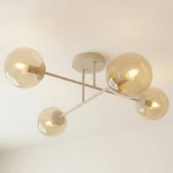Plafón ROMA, color beige, longitud 75 cm, 4 luces, cristal/metal