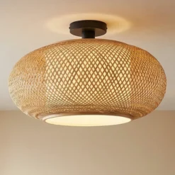 Plafón Romaine de Lindby, bambú, natural/blanco, Ø 50 cm