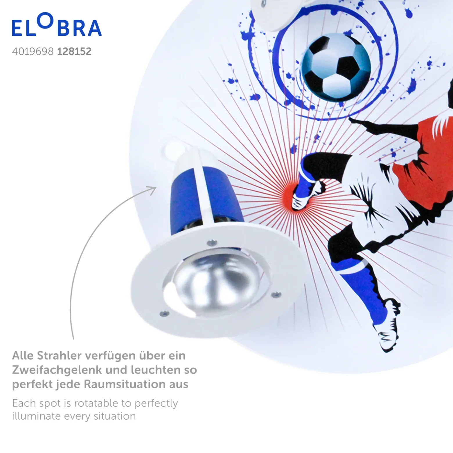Plafón Soccer, 3 luces, azul-blanco