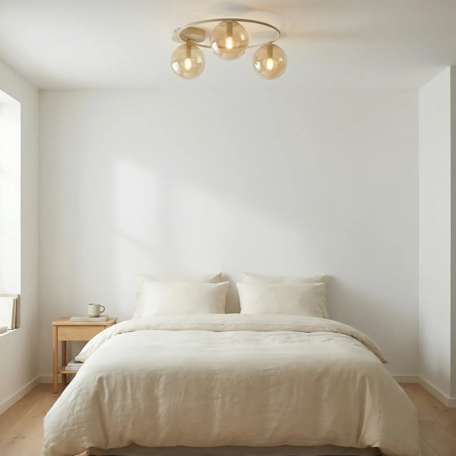 Plafón Sopra, beige, Ø 47 cm, 3 luces, cristal/metal, casquillo E14