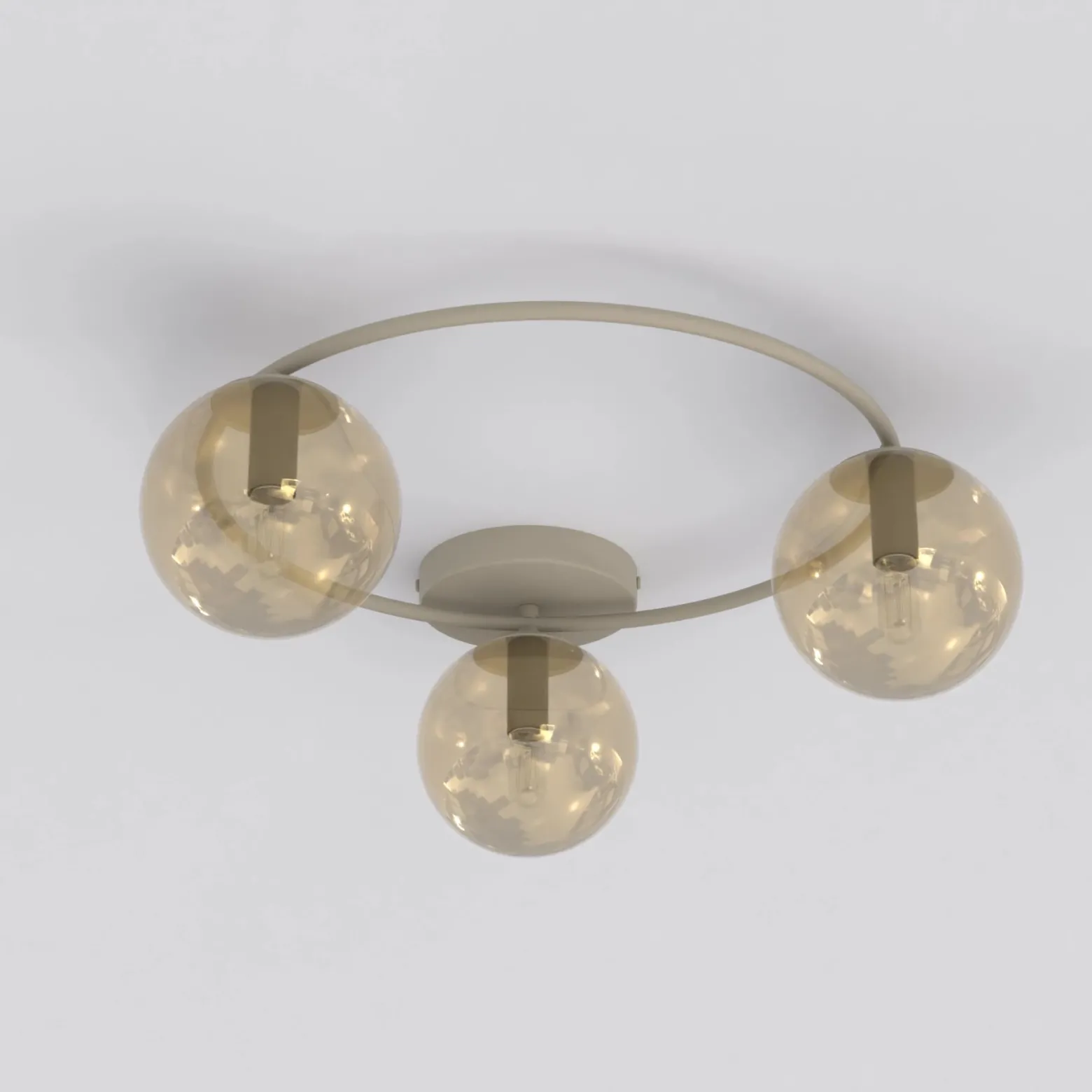 Plafón Sopra, beige, Ø 47 cm, 3 luces, cristal/metal, casquillo E14