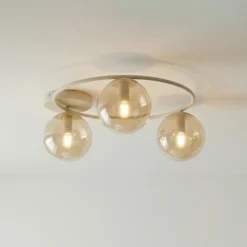 Plafón Sopra, beige, Ø 47 cm, 3 luces, cristal/metal, casquillo E14