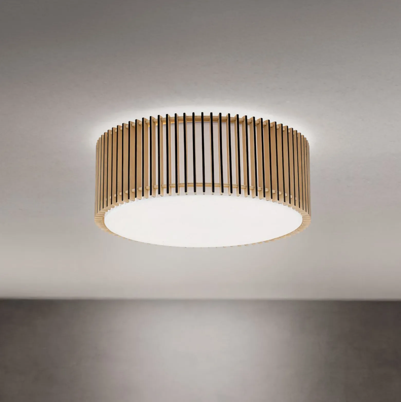 Plafón Tarta, Ø 50 cm, madera, difusor textil, 4 x E27
