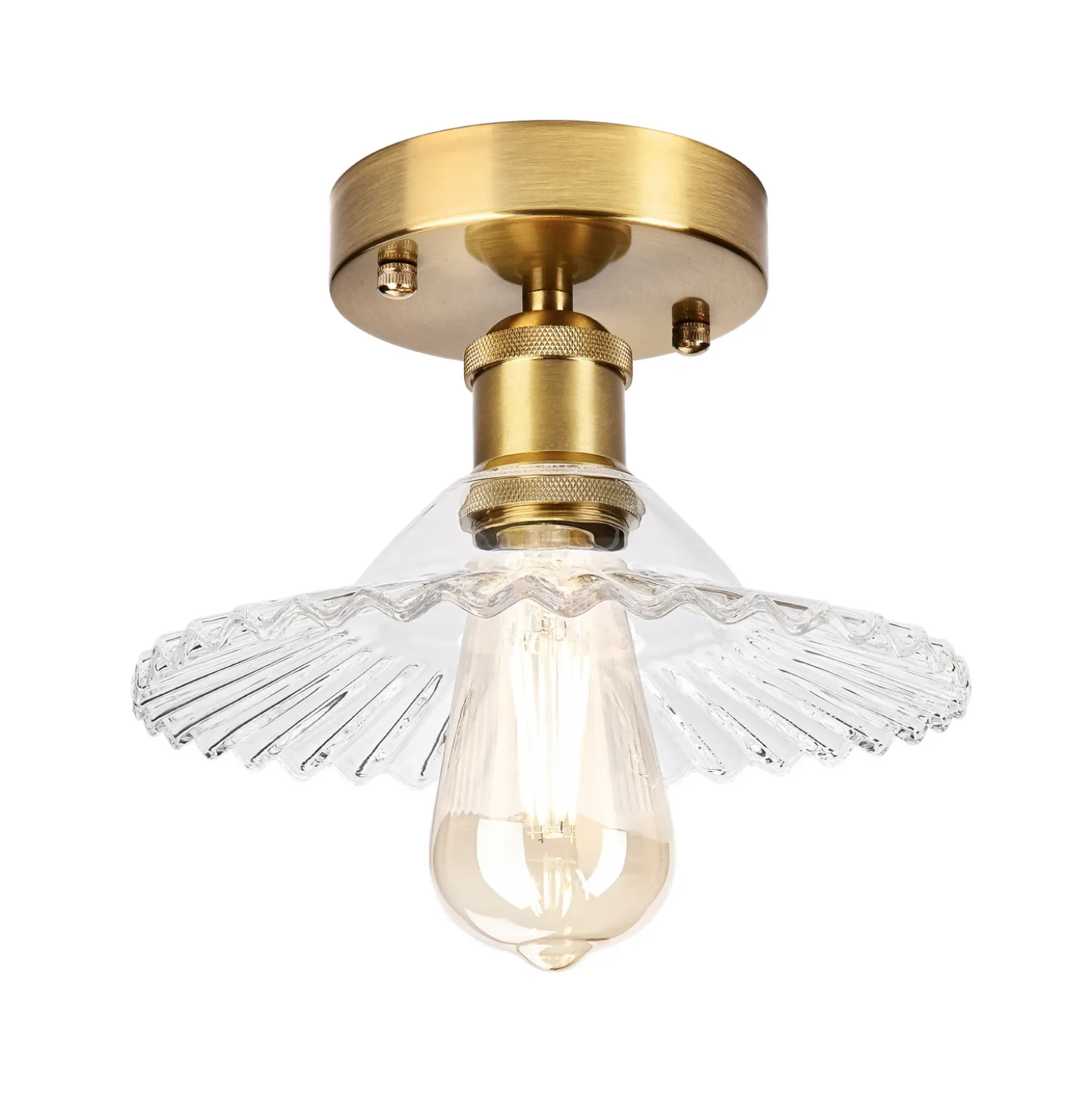 Plafón Trish, latón/transparente, cristal, Ø 22 cm, E27
