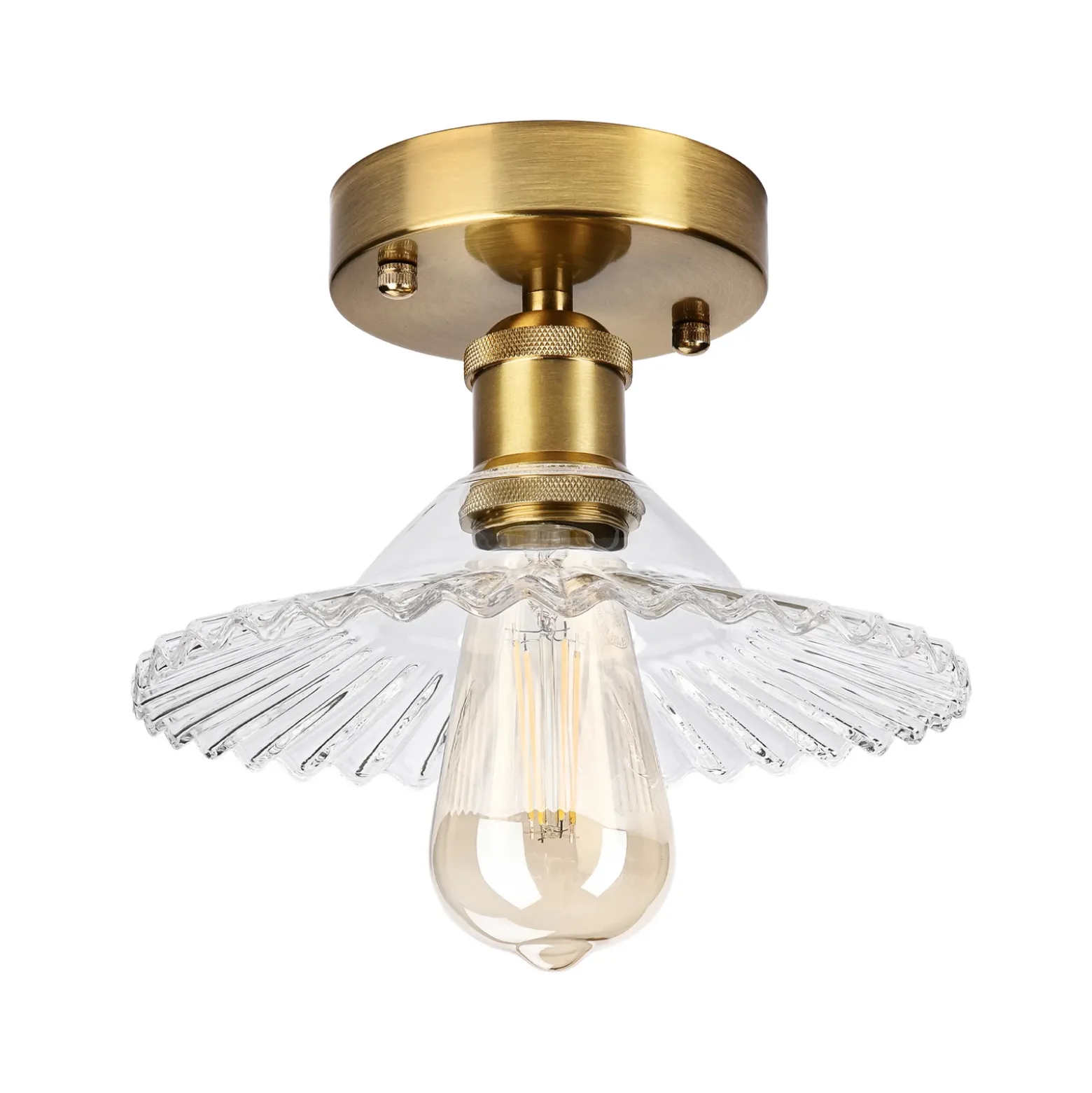 Plafón Trish, latón/transparente, cristal, Ø 22 cm, E27